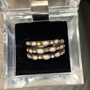 Light Pink Lavender Sorrelli Purple Crystal Band Silver Ring Adjustable